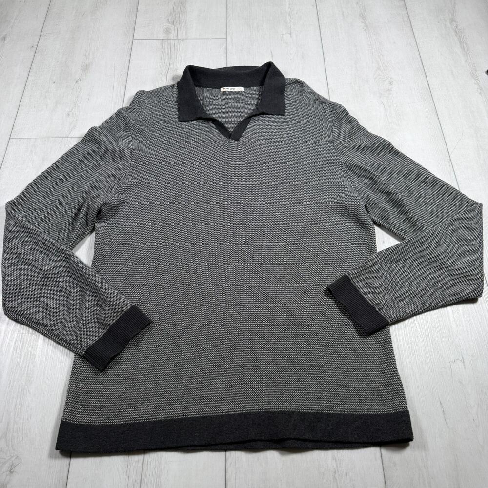 Marine Layer Sweater Mens Large Black Liam Polo Shirt Merino Wool Blend Collared